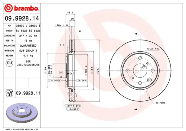 BREMBO Bremseskiver Front (AYGO, C1, 107) - Billede 2
